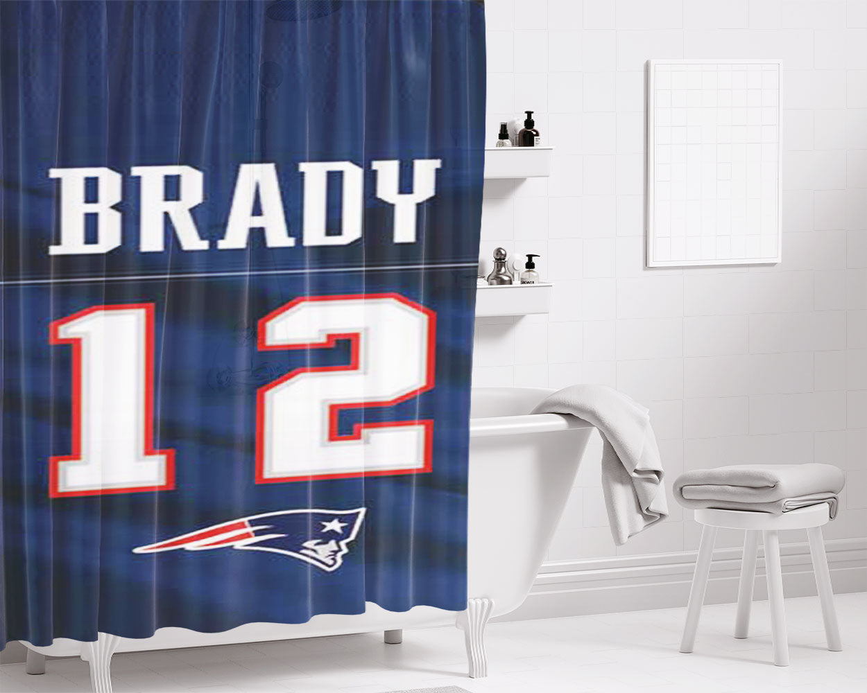 Ny Patriots Tom Brady Jersey Bathroom Shower Curtain Fabric Waterproof | 66 X 72 Inch