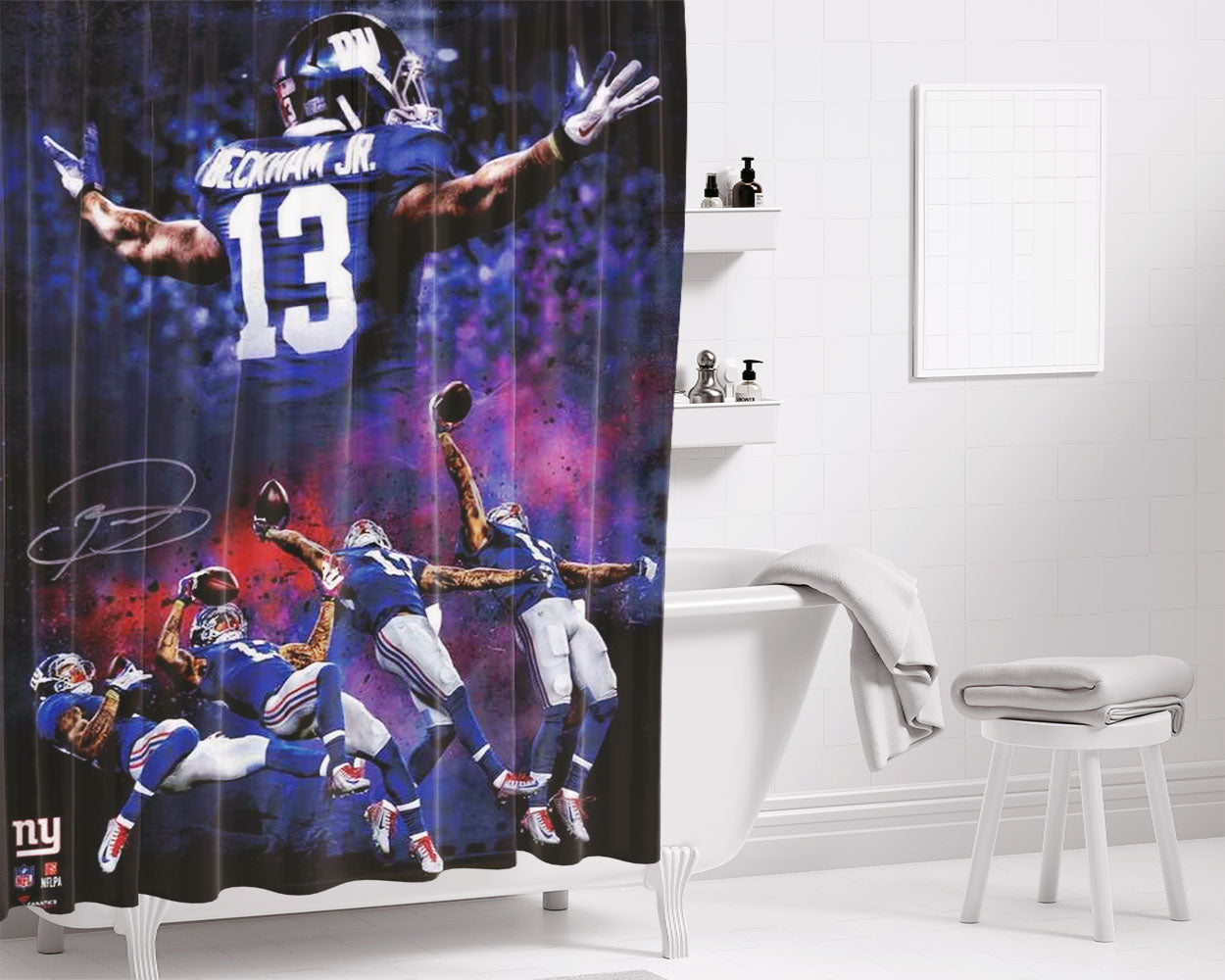 Odell Beckham Jr 13 Signature Art Bathroom Shower Curtain Fabric Waterproof | 66 X 72 Inch