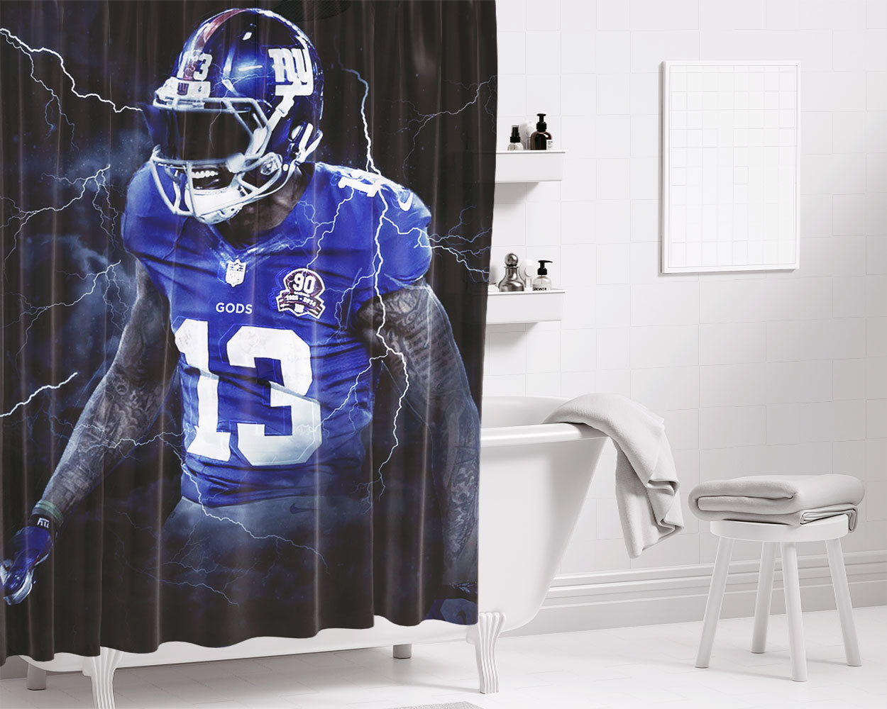 Odell Beckham Jr New York Giants Bathroom Shower Curtain Fabric Waterproof | 66 X 72 Inch