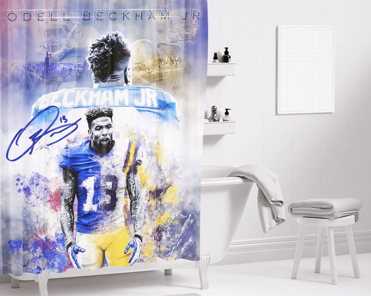 Odell Beckham Jr Signature Bathroom Shower Curtain Fabric Waterproof | 66 X 72 Inch