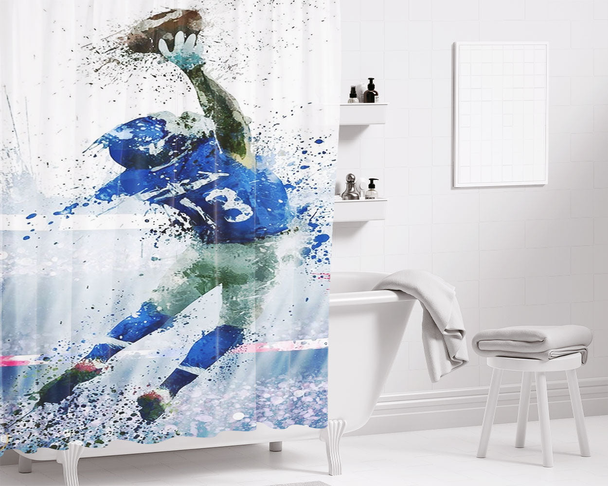 Odell Beckham Jr Splatter Art Color Bathroom Shower Curtain Fabric Waterproof | 66 X 72 Inch
