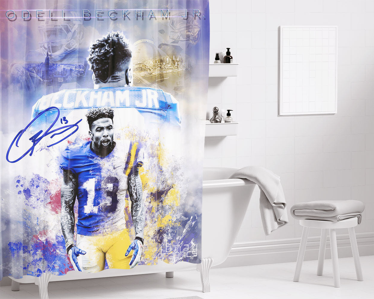 Odell Beckham Jr Wallpaper Bathroom Shower Curtain Fabric Waterproof | 66 X 72 Inch