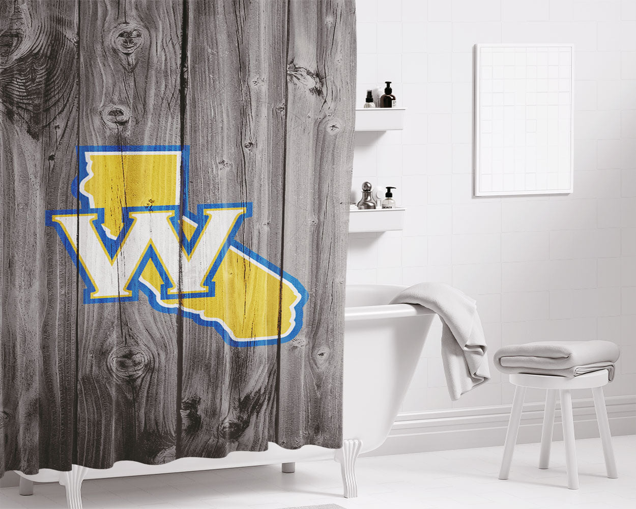 Old Golden State Warriors Logo Dark Wood Wallpaper Bathroom Shower Curtain Fabric Waterproof | 66 X 72 Inch