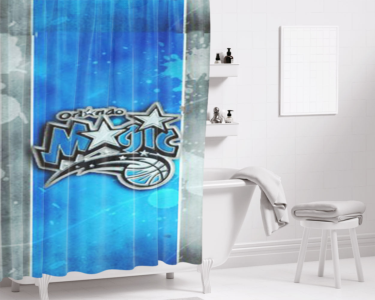 Orlando Magic Basketball Splatter Bathroom Shower Curtain Fabric Waterproof | 66 X 72 Inch