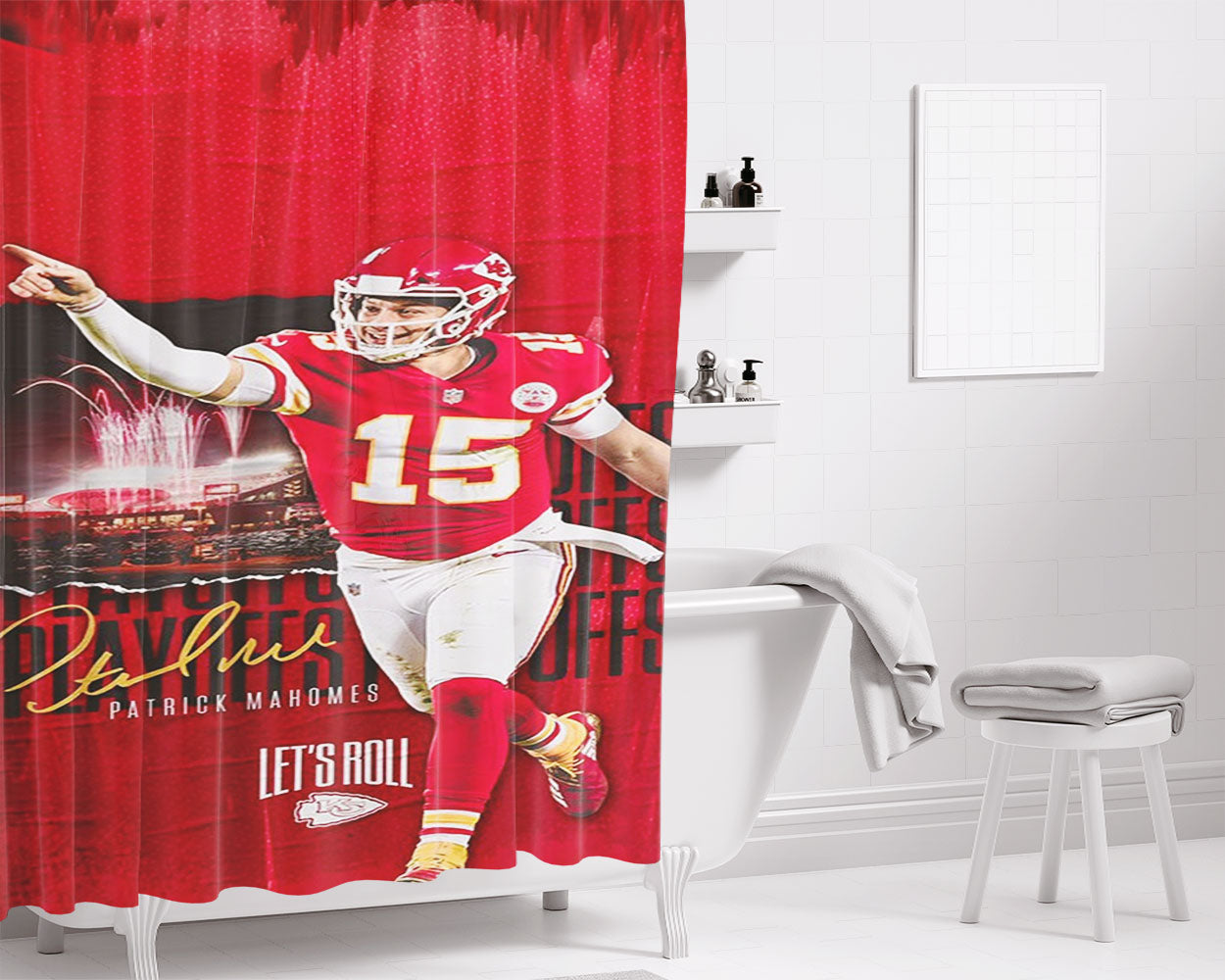 Patrick Mahomes Kansas City Chiefs Bathroom Shower Curtain Fabric Waterproof | 66 X 72 Inch