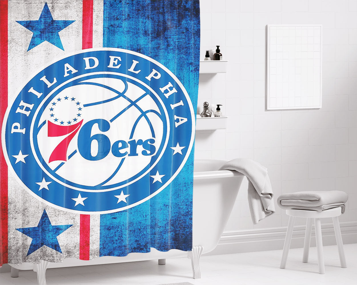 Philadelphia 76Ers Logo Flag Bathroom Shower Curtain Fabric Waterproof | 66 X 72 Inch