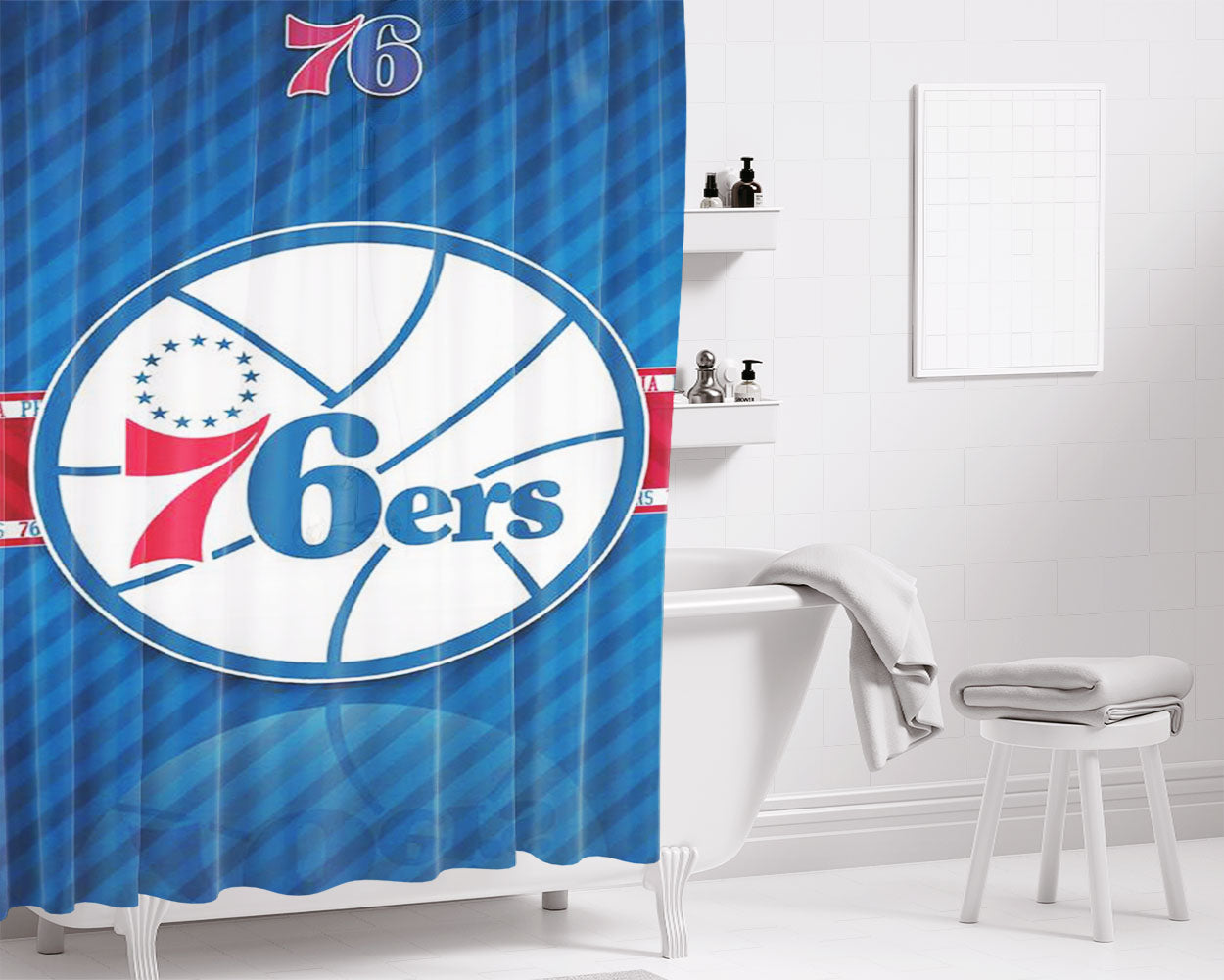 Philadelphia 76Ers Nba Bathroom Shower Curtain Fabric Waterproof | 66 X 72 Inch