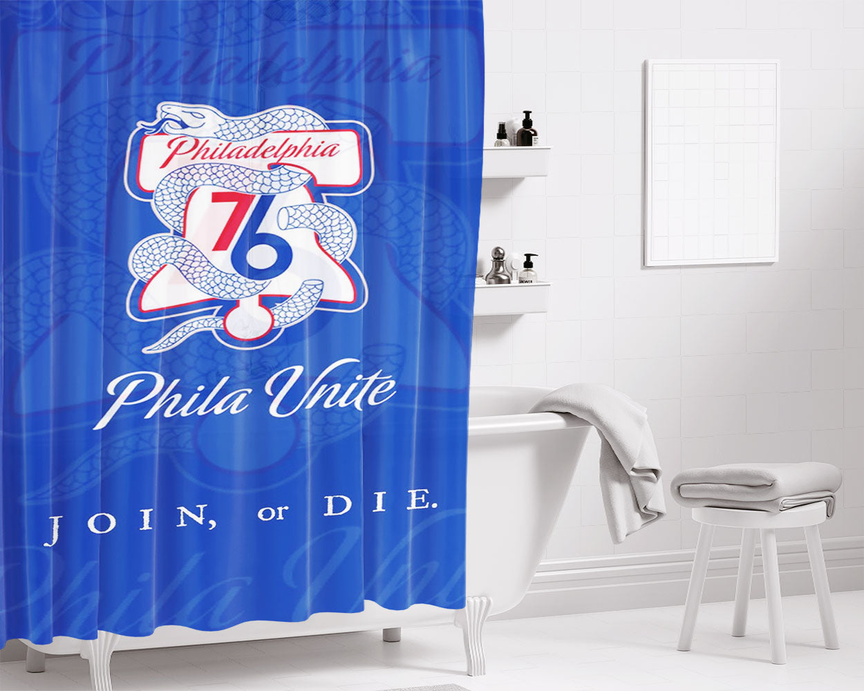 Philadelphia 76Ers Snake Logo Phila United Bathroom Shower Curtain Fabric Waterproof | 66 X 72 Inch