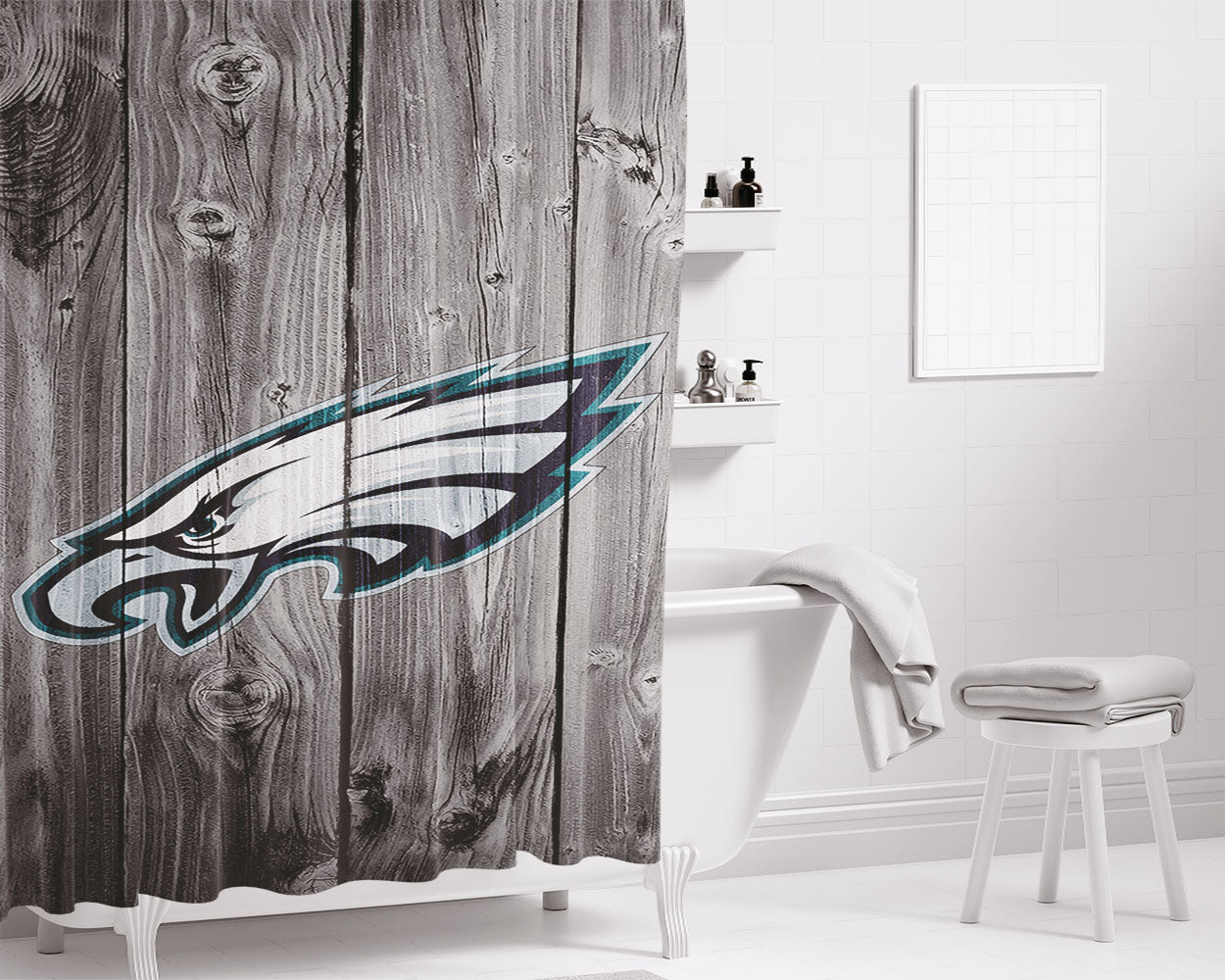 Philadelphia Eagle Logo Wood Texture Wallpapers Bathroom Shower Curtain Fabric Waterproof | 66 X 72 Inch