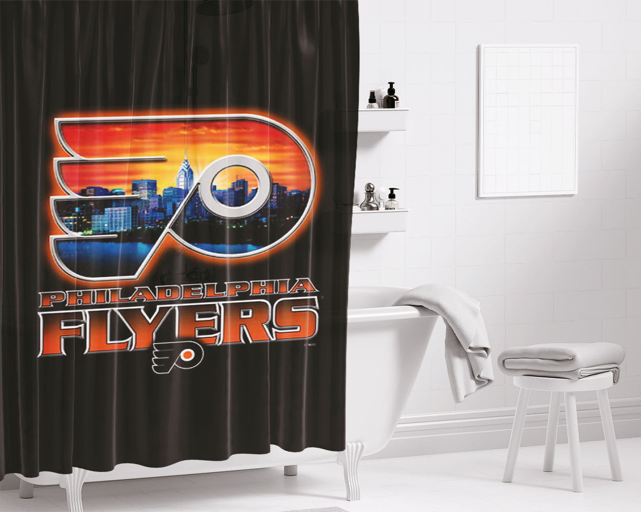 Philadelphia Flyers Logo Retro Style Art Bathroom Shower Curtain Fabric Waterproof | 66 X 72 Inch