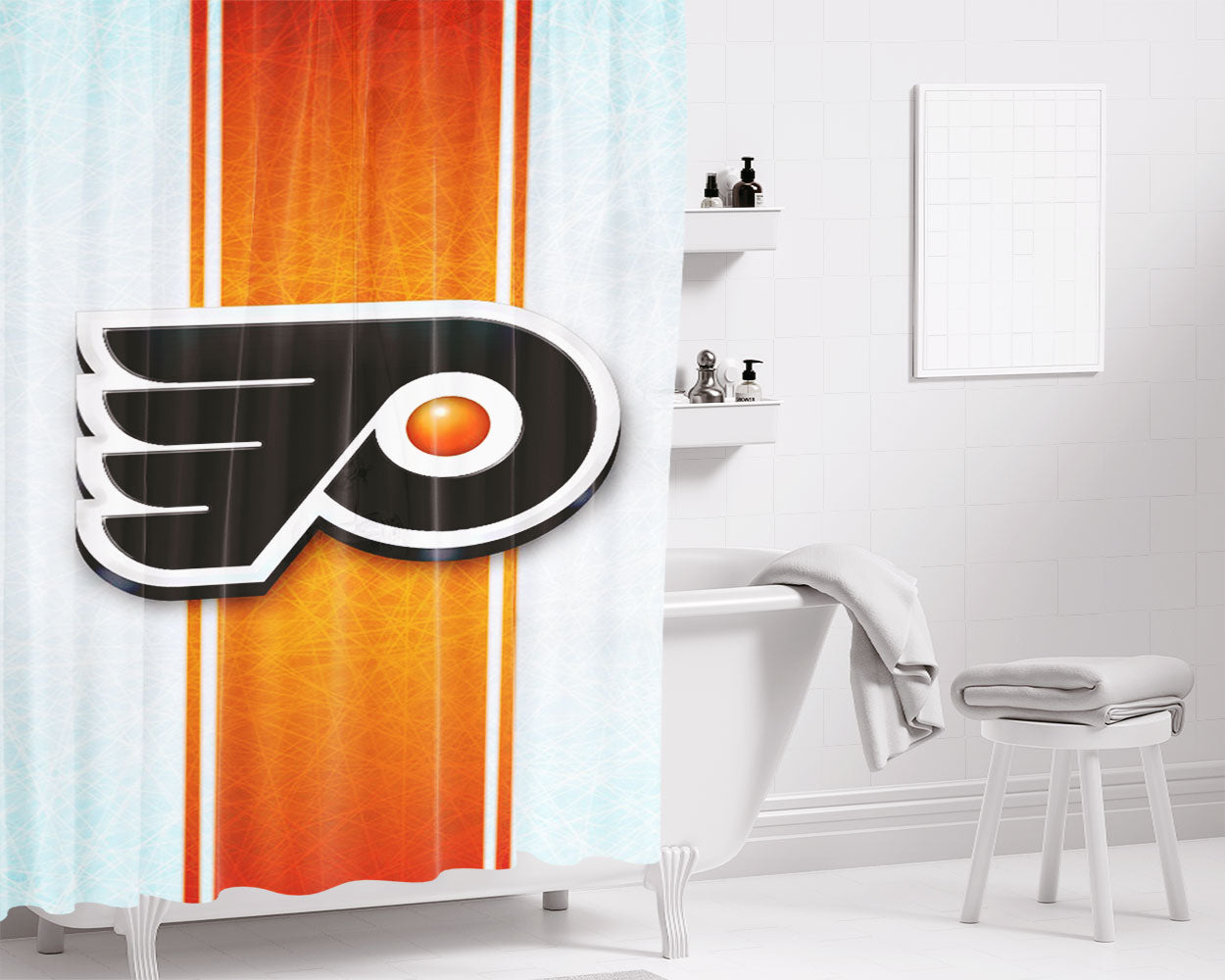 Philadelphia Flyers Bathroom Shower Curtain Fabric Waterproof | 66 X 72 Inch