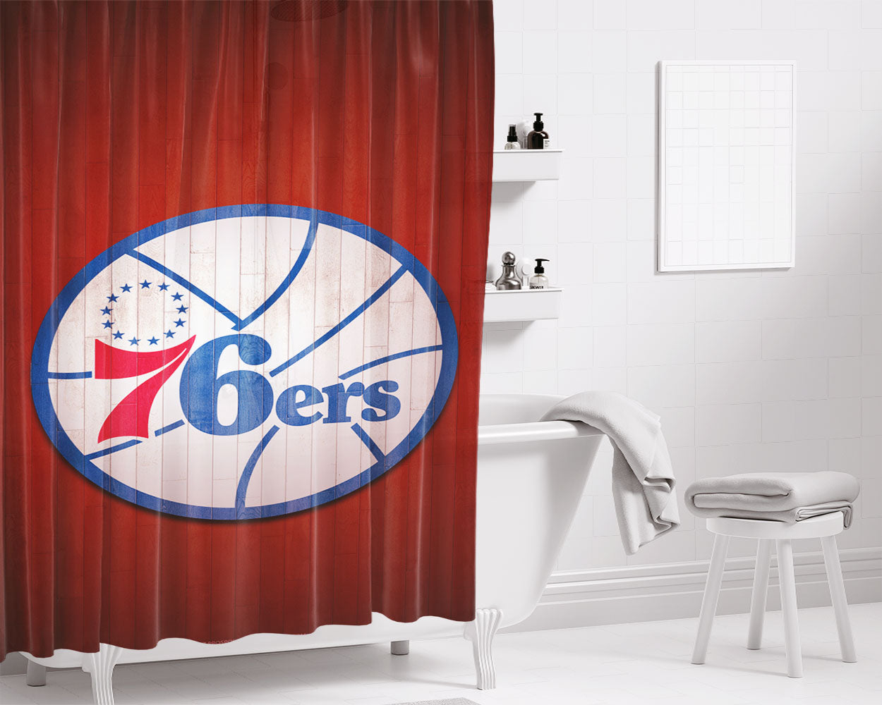 Philadelphia Hardwood Bathroom Shower Curtain Fabric Waterproof | 66 X 72 Inch