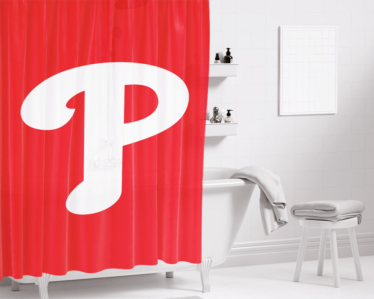 Philadelphia Phillies Insignia Bathroom Shower Curtain Fabric Waterproof | 66 X 72 Inch
