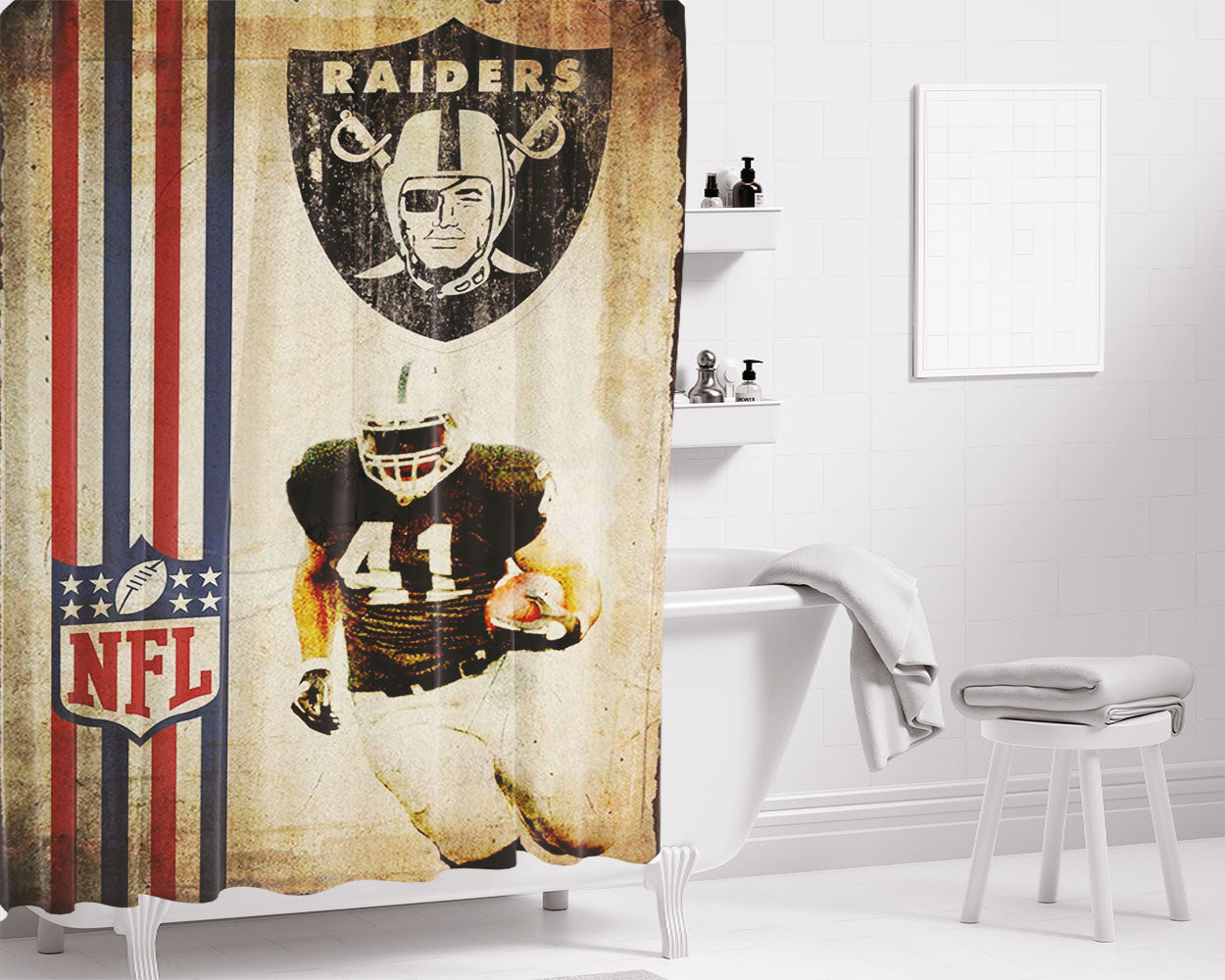 Placa Decorativa Nfl Raiders Parede Bathroom Shower Curtain Fabric Waterproof | 66 X 72 Inch