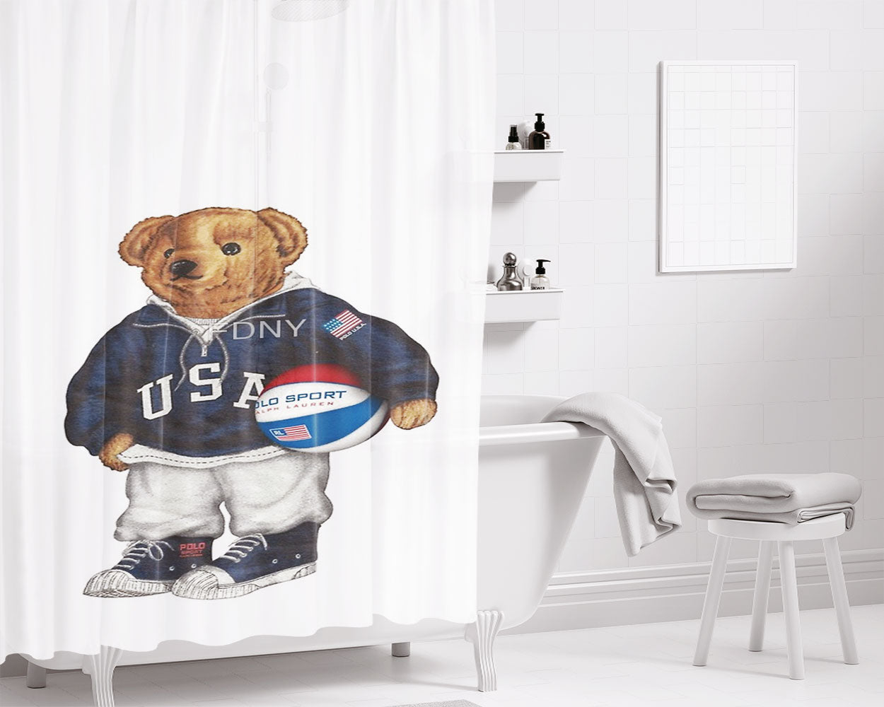 Polo Sweater Ralph Laurens Basketball Bathroom Shower Curtain Fabric Waterproof | 66 X 72 Inch