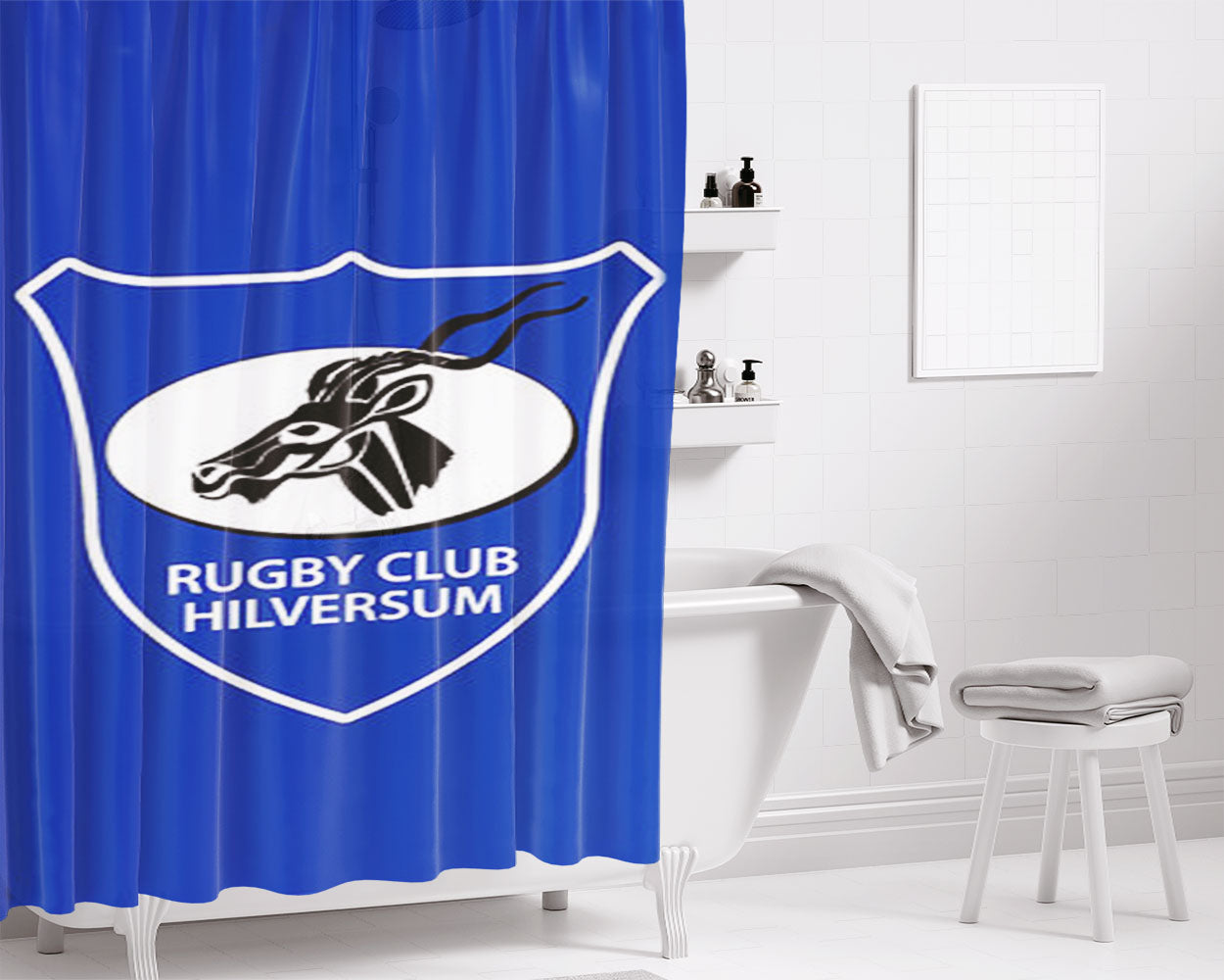 Rugby Club Hilversum Logo Blue Bathroom Shower Curtain Fabric Waterproof | 66 X 72 Inch