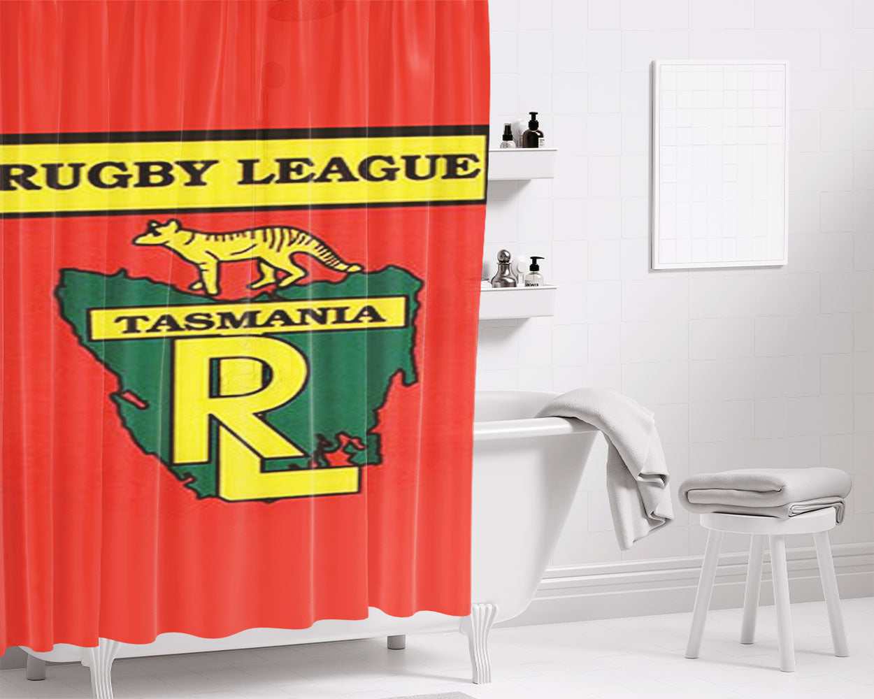 Rugby League Tasmania Red Bathroom Shower Curtain Fabric Waterproof | 66 X 72 Inch