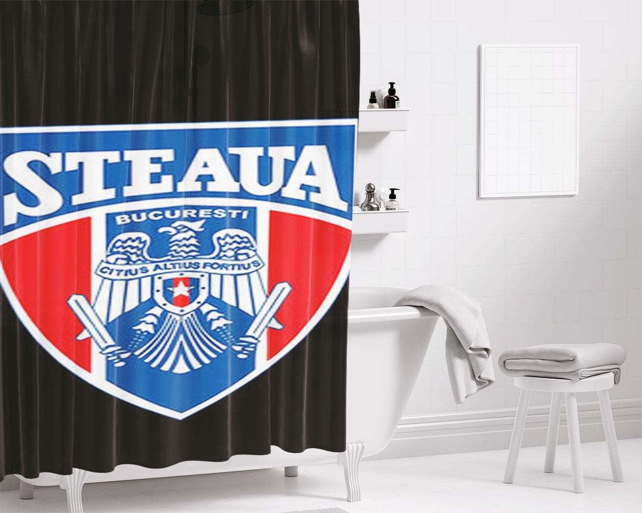 Rugby Steaua Logo Black Bathroom Shower Curtain Fabric Waterproof | 66 X 72 Inch