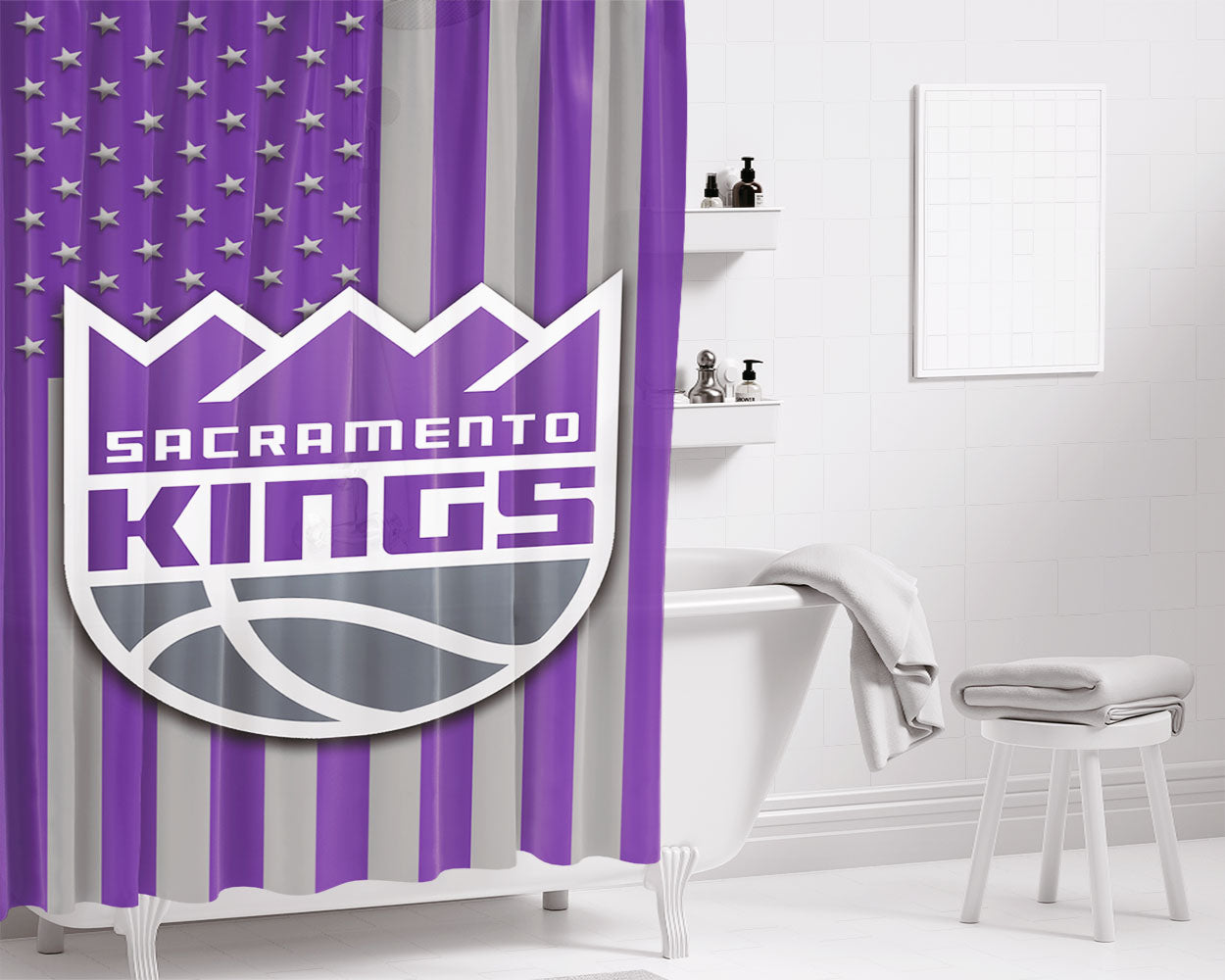 Sacramento Kings Logo Flag Bathroom Shower Curtain Fabric Waterproof | 66 X 72 Inch