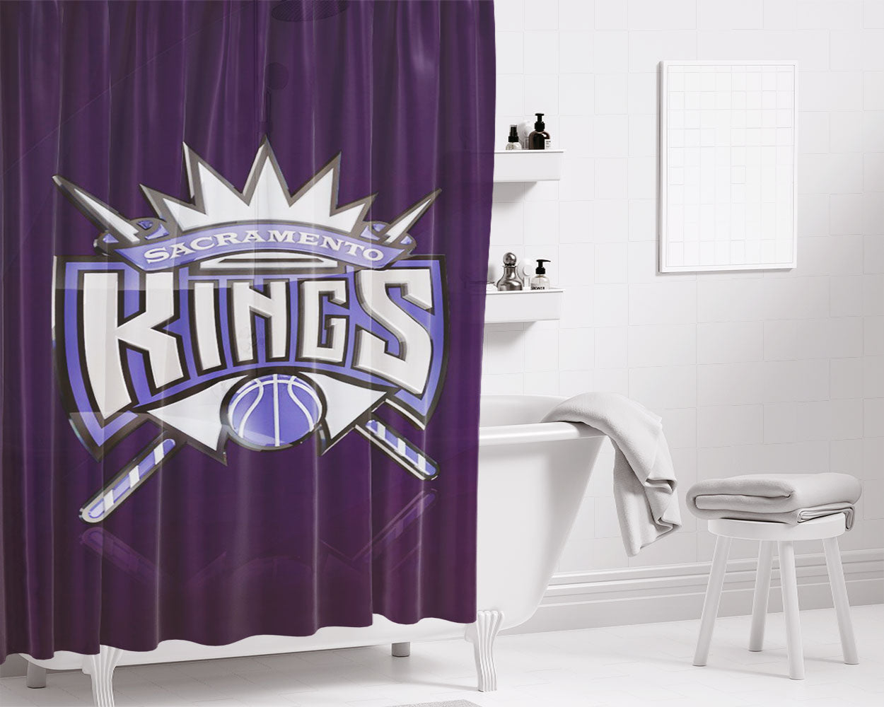 Sacramento Kings Team Logo Bathroom Shower Curtain Fabric Waterproof | 66 X 72 Inch