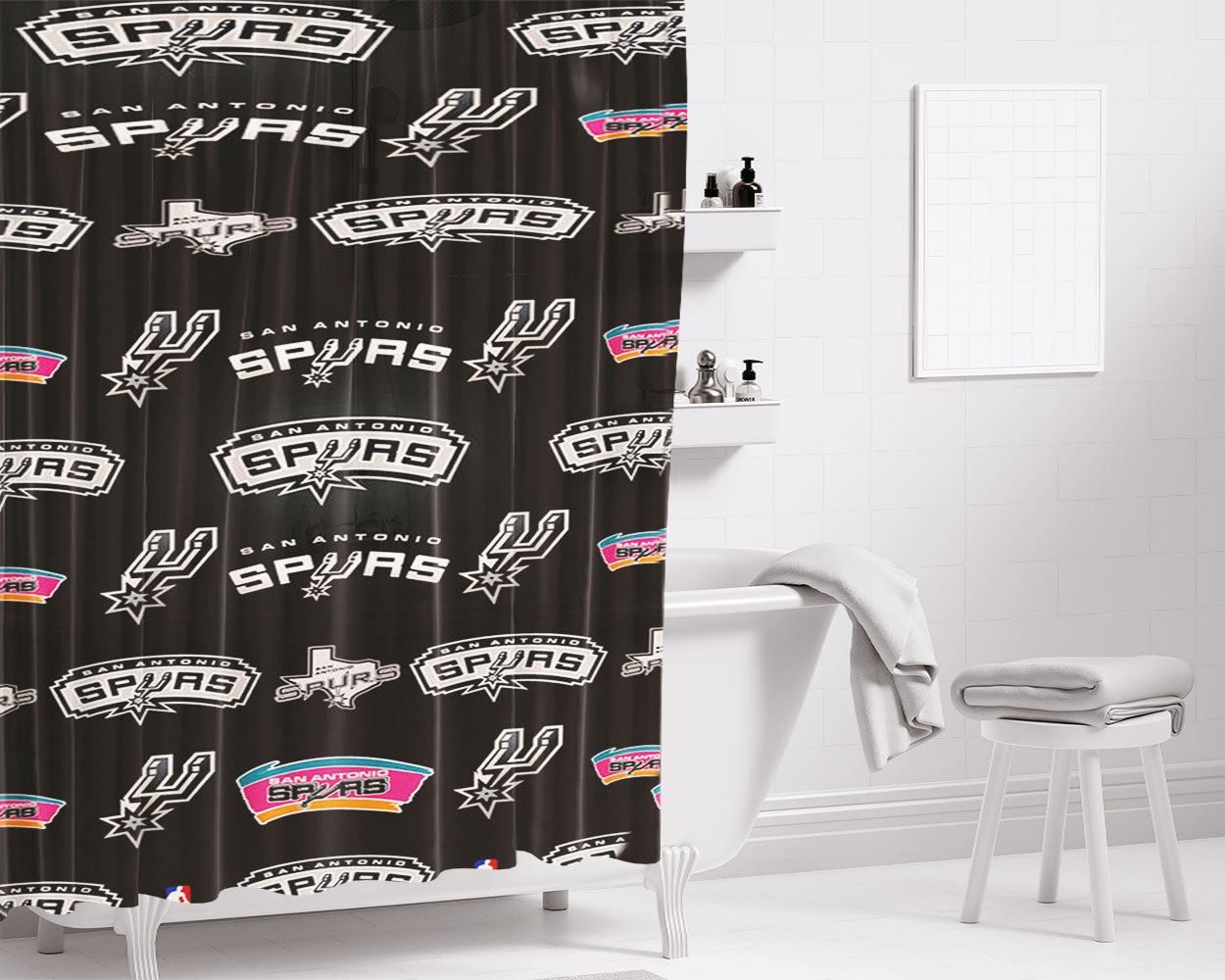 San Antonio Spurs Symbols 5 Bathroom Shower Curtain Fabric Waterproof | 66 X 72 Inch