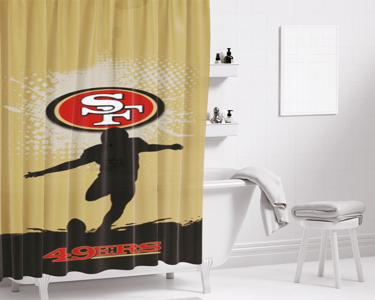 San Francisco 49Ers Nfl Logo Bathroom Shower Curtain Fabric Waterproof | 66 X 72 Inch