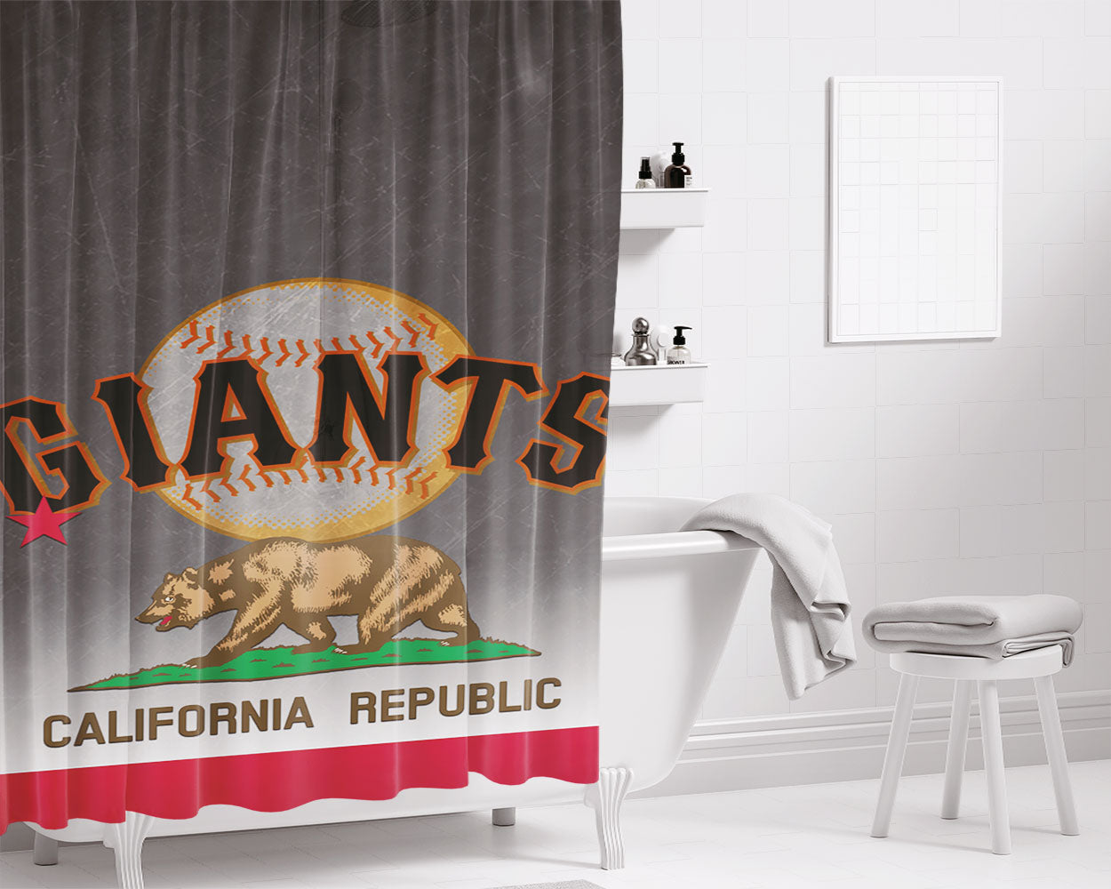 San Francisco Giants California Republic Bathroom Shower Curtain Fabric Waterproof | 66 X 72 Inch