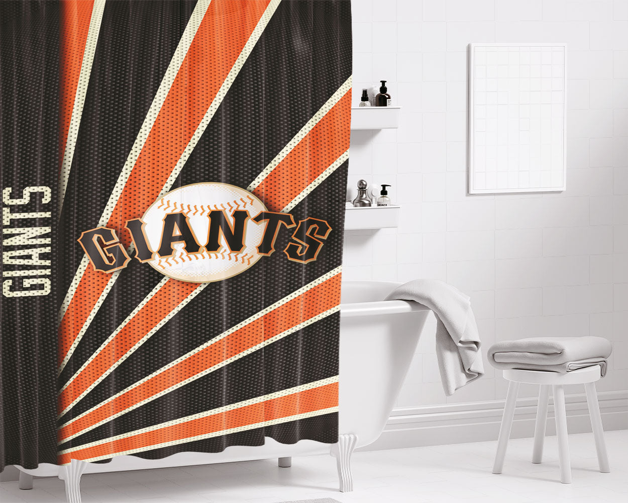 San Francisco Giants Stripe Wallpaper Bathroom Shower Curtain Fabric Waterproof | 66 X 72 Inch