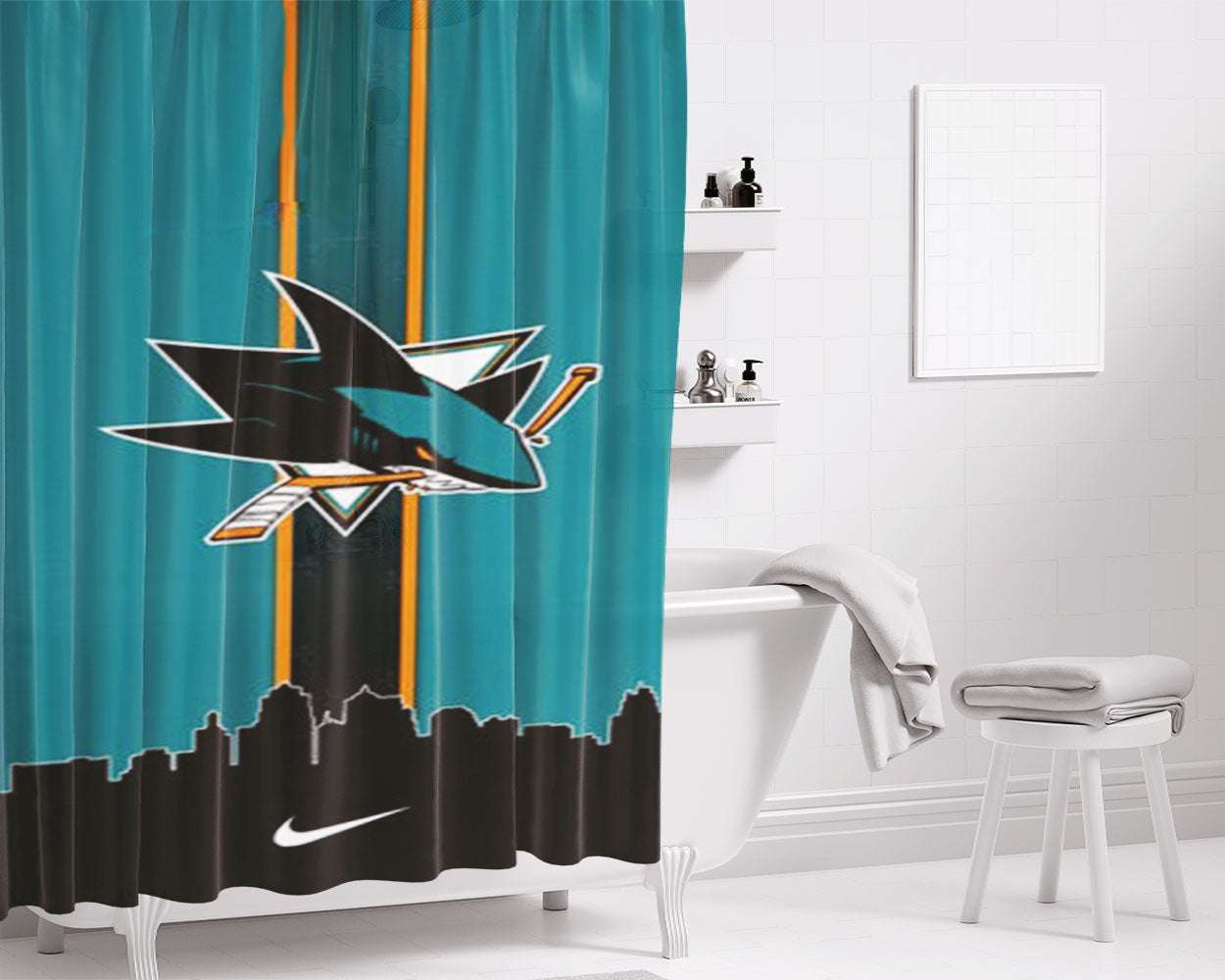 San Jose Sharks Logo Bathroom Shower Curtain Fabric Waterproof | 66 X 72 Inch