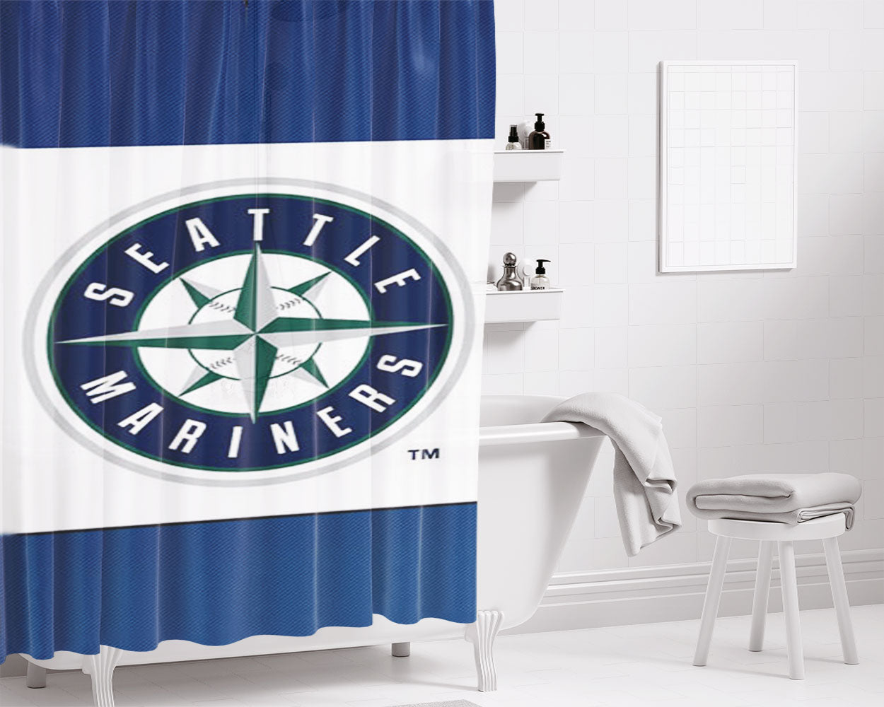 Seattle Mariners Logo Bathroom Shower Curtain Fabric Waterproof | 66 X 72 Inch
