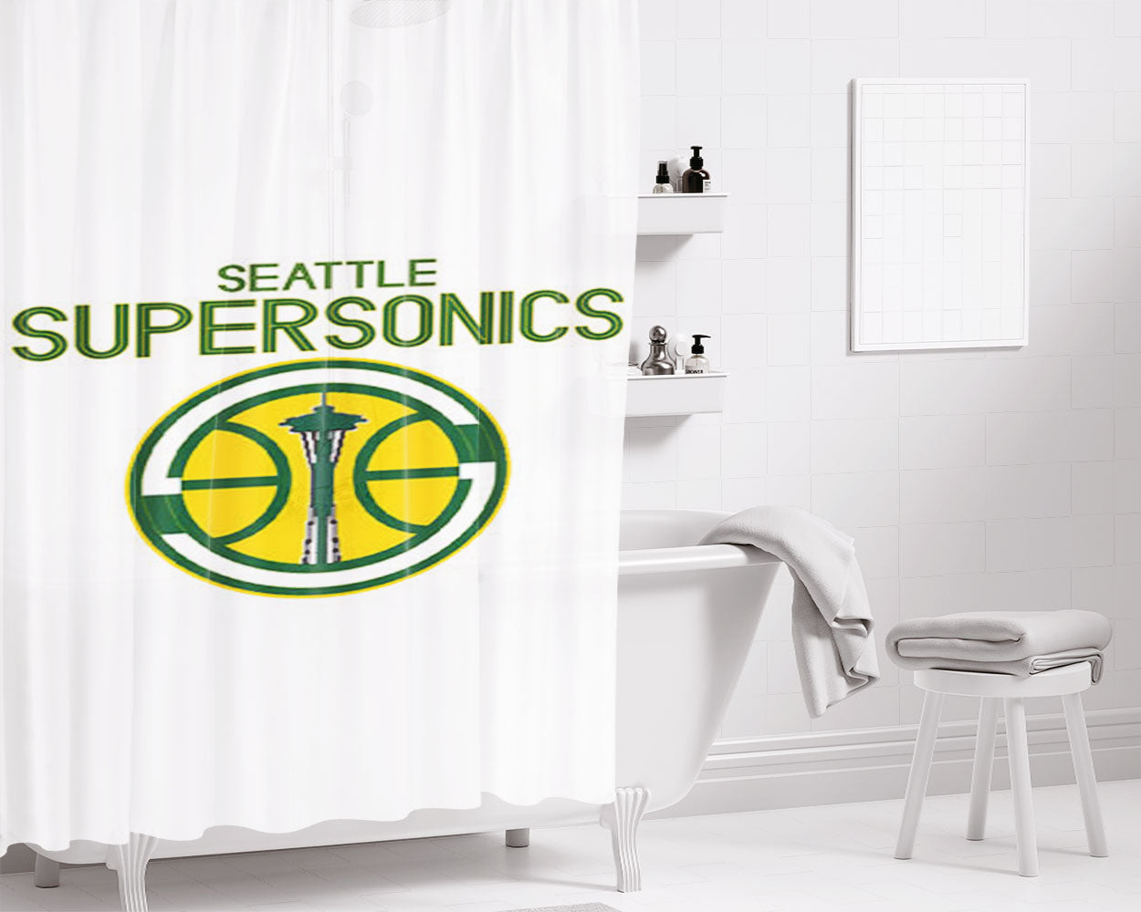 Seattle Supersonics Art Bathroom Shower Curtain Fabric Waterproof | 66 X 72 Inch