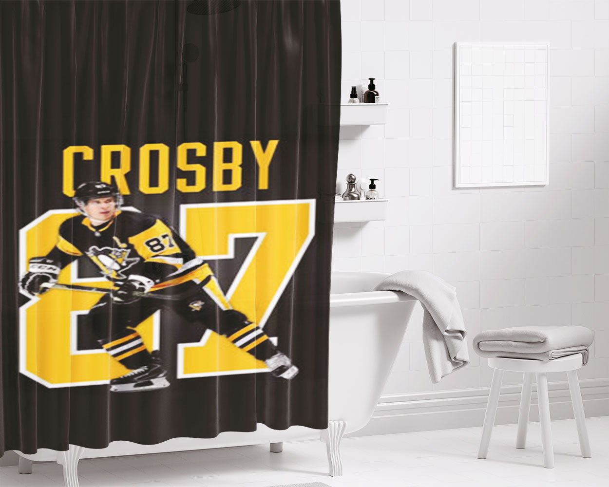 Sidney Crosby 87 Pittsburgh Penguins Bathroom Shower Curtain Fabric Waterproof | 66 X 72 Inch