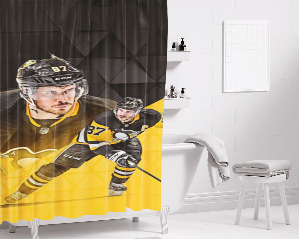 Sidney Crosby Pittsburgh Penguins Bathroom Shower Curtain Fabric Waterproof | 66 X 72 Inch