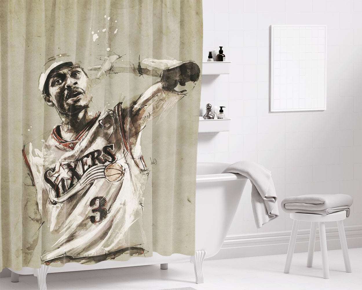 Sixers Basketball Bathroom Shower Curtain Fabric Waterproof | 66 X 72 Inch