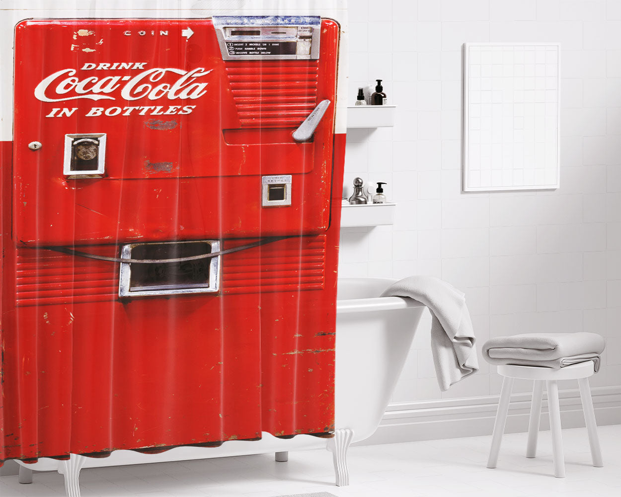 Soft Drink Coca Cola Vintage Vending Machine Bathroom Shower Curtain Fabric Waterproof | 66 X 72 Inch
