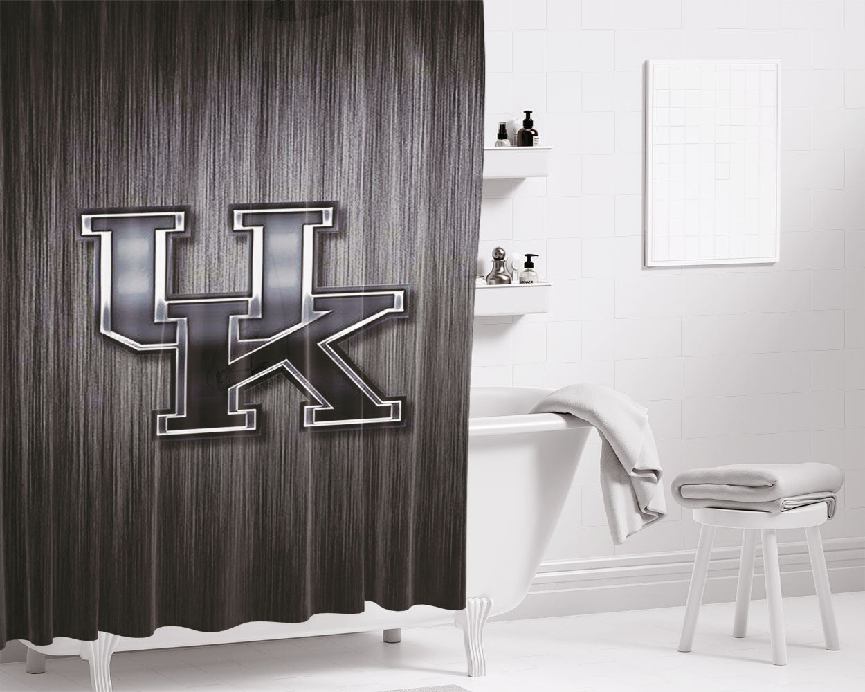 Sport Kentucky Wildcats Uk Metal Wallpaper Bathroom Shower Curtain Fabric Waterproof | 66 X 72 Inch