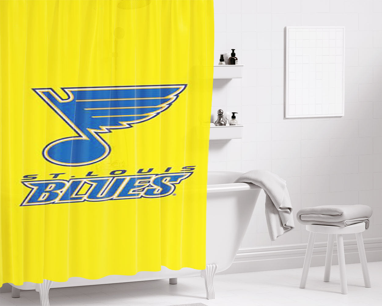 St Louis Blues Yellow Bathroom Shower Curtain Fabric Waterproof | 66 X 72 Inch