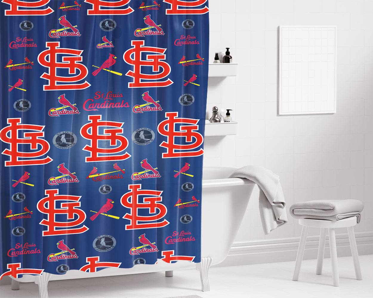 St Louis Cardinals Logo Pattern Bathroom Shower Curtain Fabric Waterproof | 66 X 72 Inch