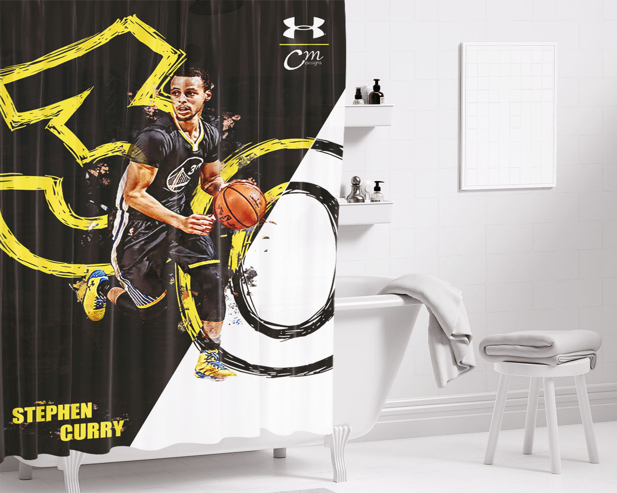 Stephen Curry Golden State Warriors 30 Bathroom Shower Curtain Fabric Waterproof | 66 X 72 Inch