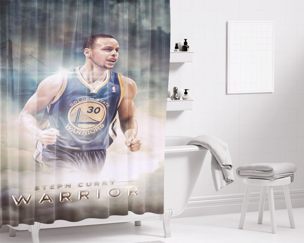Stephen Curry Warriors Bathroom Shower Curtain Fabric Waterproof | 66 X 72 Inch