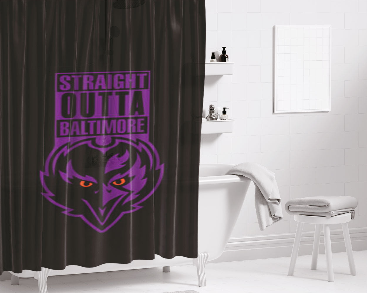 Straight Outta Baltimore Ravens Bathroom Shower Curtain Fabric Waterproof | 66 X 72 Inch