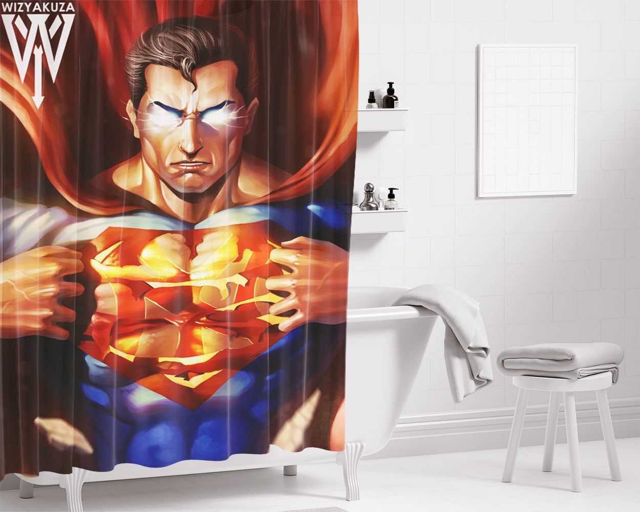 Superman Is New York Yankees Bathroom Shower Curtain Fabric Waterproof | 66 X 72 Inch