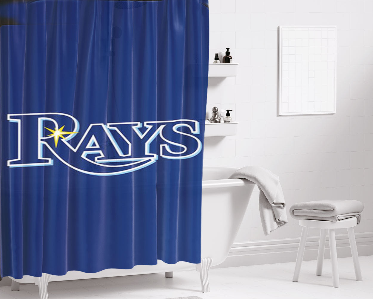 Tampa Bay Rays Text Bathroom Shower Curtain Fabric Waterproof | 66 X 72 Inch