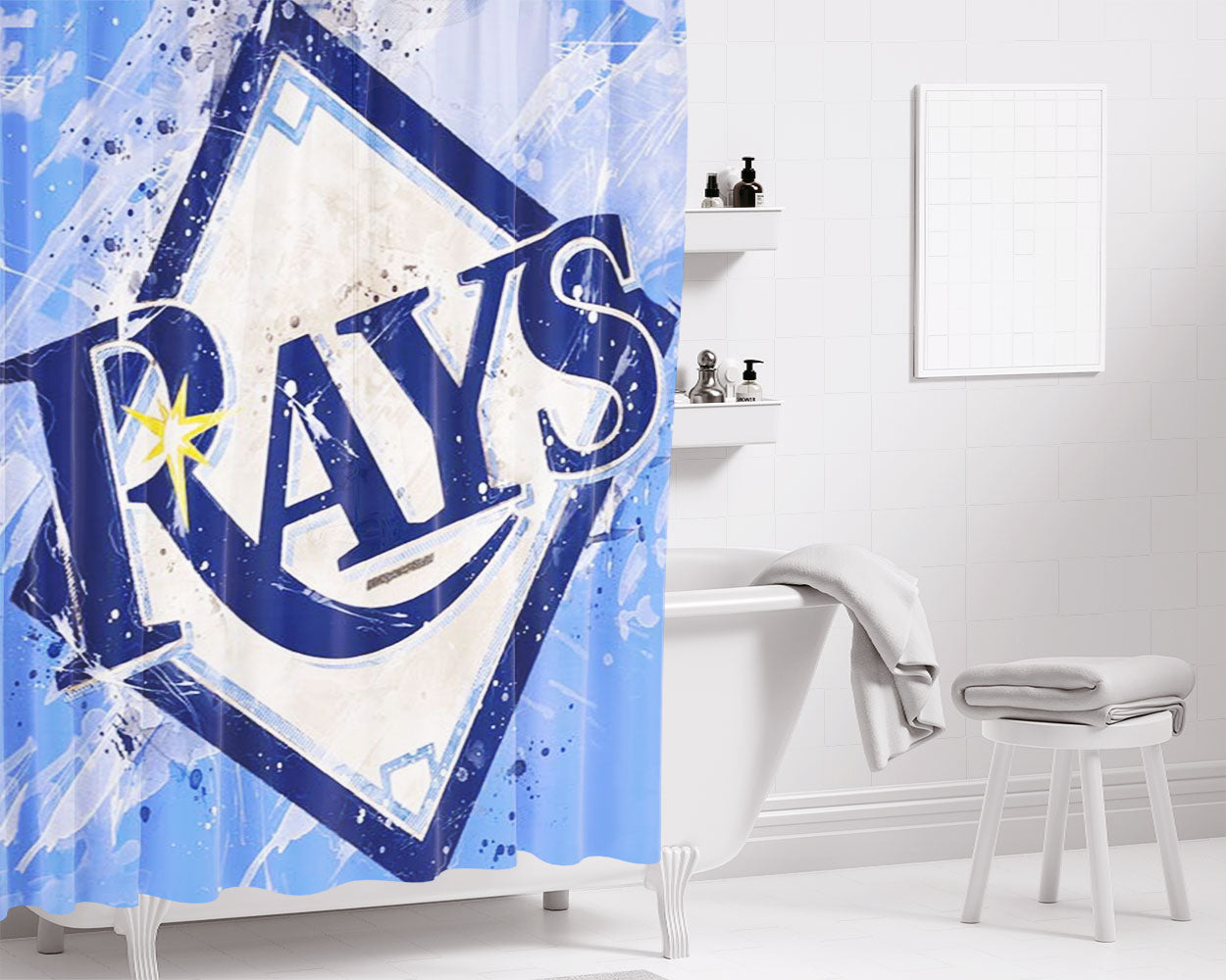 Tampa Bay Rays Wp Bathroom Shower Curtain Fabric Waterproof | 66 X 72 Inch