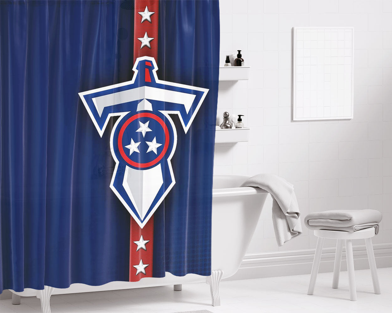 Tennessee Titans Nfl Sword Logo Bathroom Shower Curtain Fabric Waterproof | 66 X 72 Inch