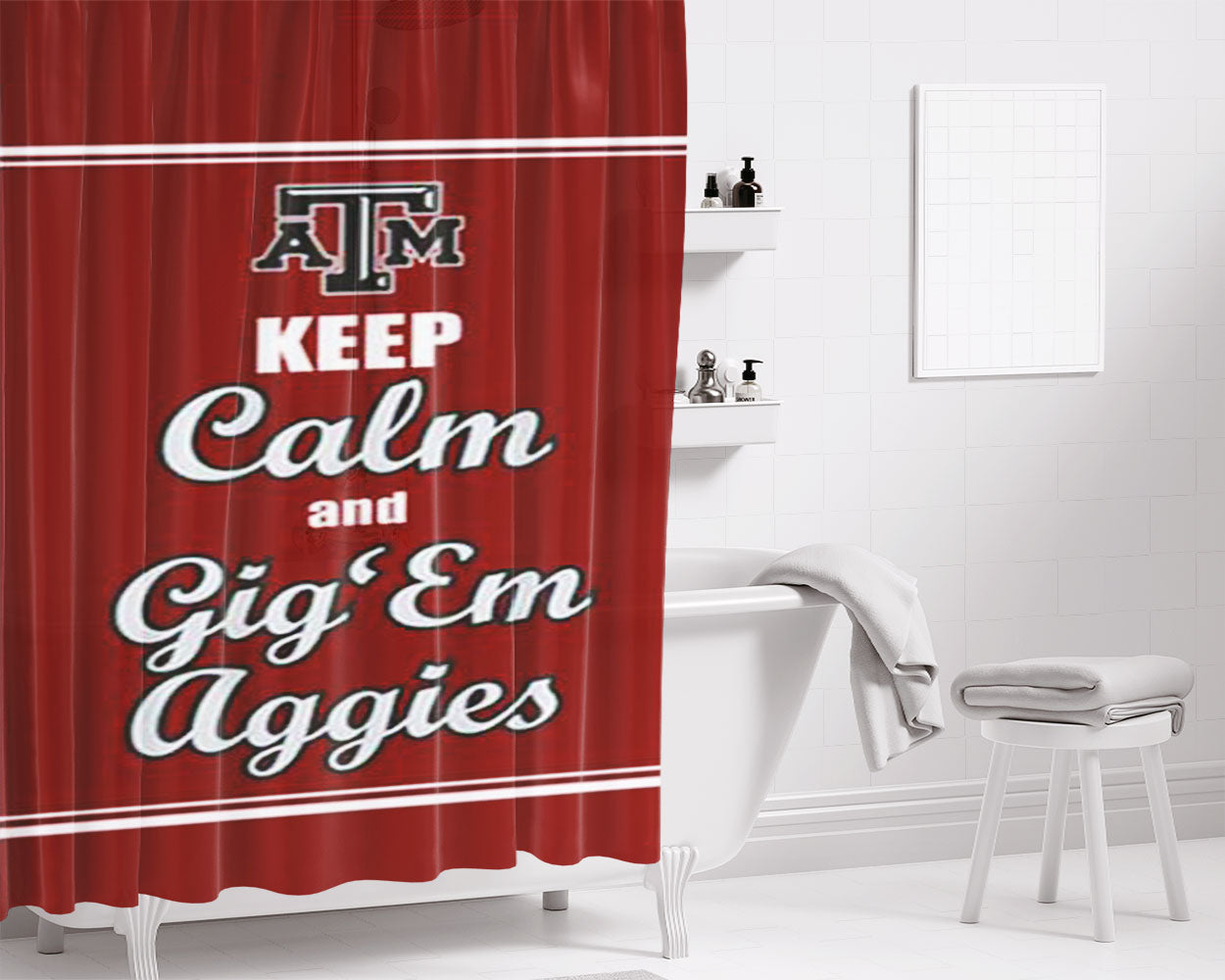 Texas A M Gig Em Aggies Bathroom Shower Curtain Fabric Waterproof | 66 X 72 Inch