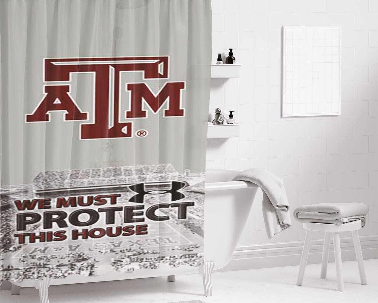 Texas A M Protect Bathroom Shower Curtain Fabric Waterproof | 66 X 72 Inch