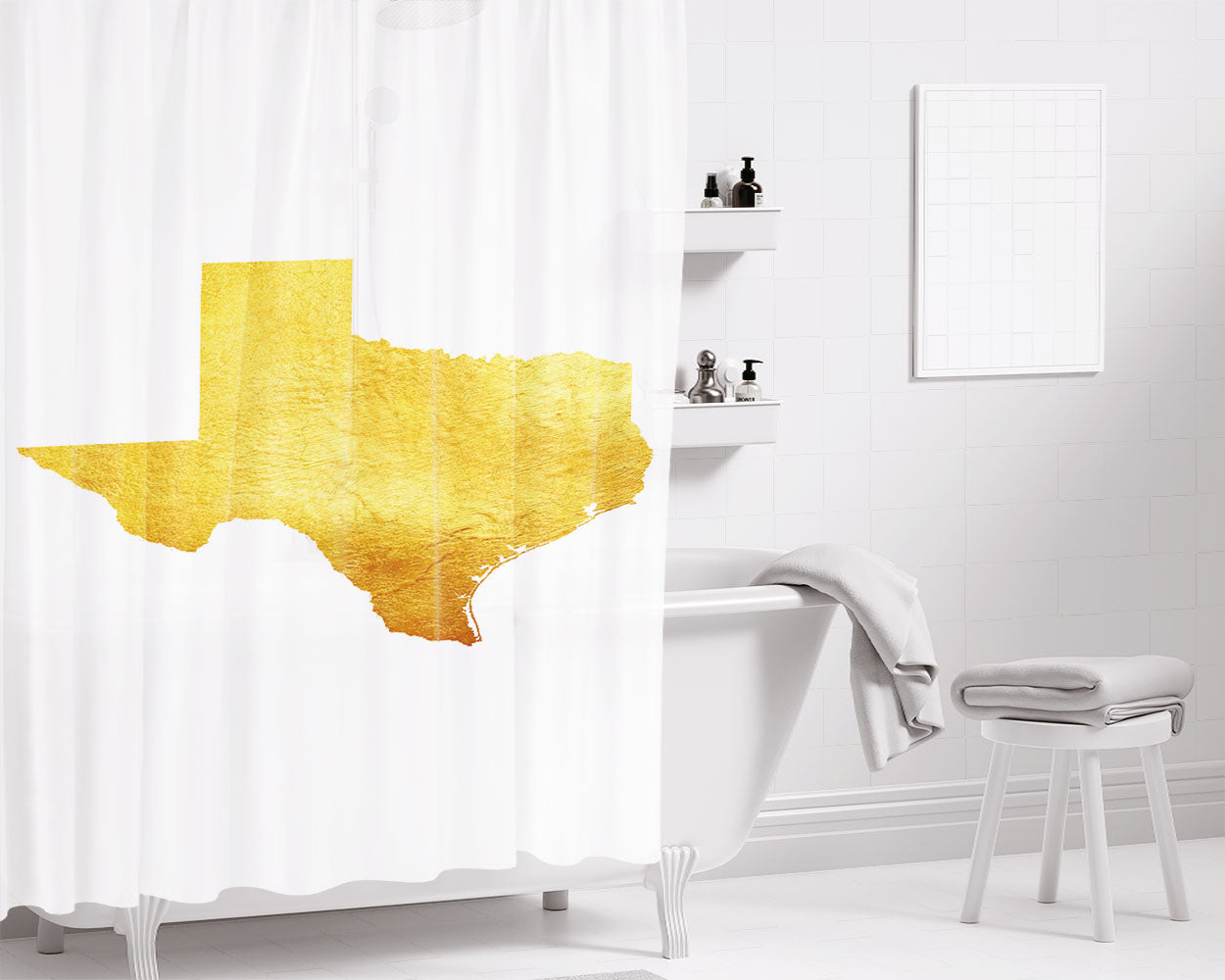 Texas Golden State Map Bathroom Shower Curtain Fabric Waterproof | 66 X 72 Inch