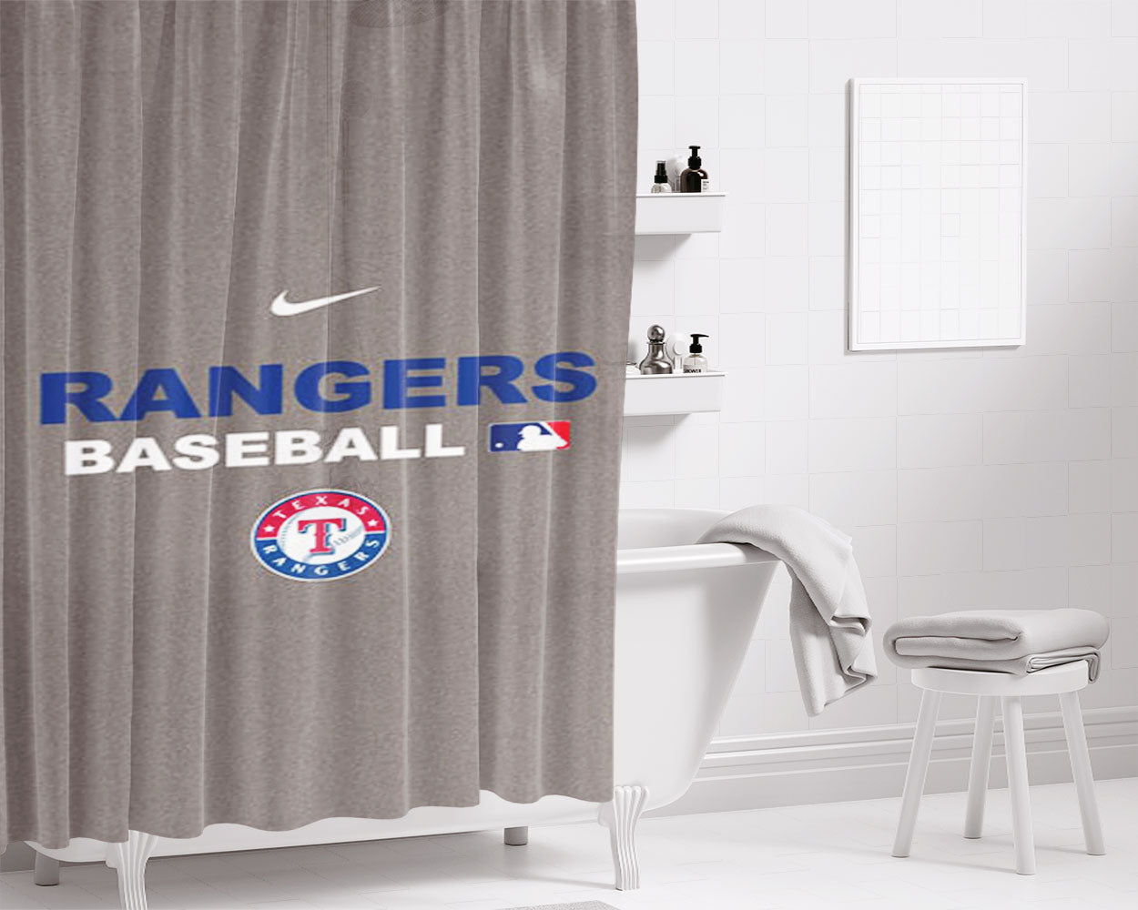 Texas Rangers Baseball Bathroom Shower Curtain Fabric Waterproof | 66 X 72 Inch