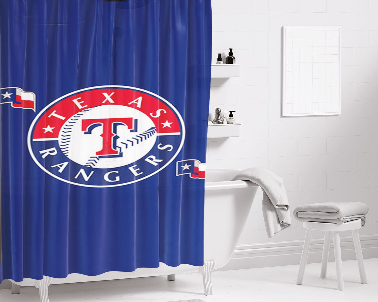 Texas Rangers Logo Bathroom Shower Curtain Fabric Waterproof | 66 X 72 Inch